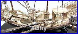 Vintage H K Sterling Silver Junk Ship In Custom Wood & Glass Covered Case