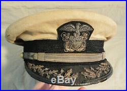 WWII US Navy Officer Hat Capt H K Stubbs Beautiful left facing bullion eagle